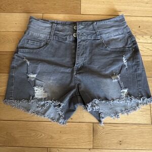 Cut Off Jean Shorts Women's‎ Size Large Gray Stoned Distressed Stretchy